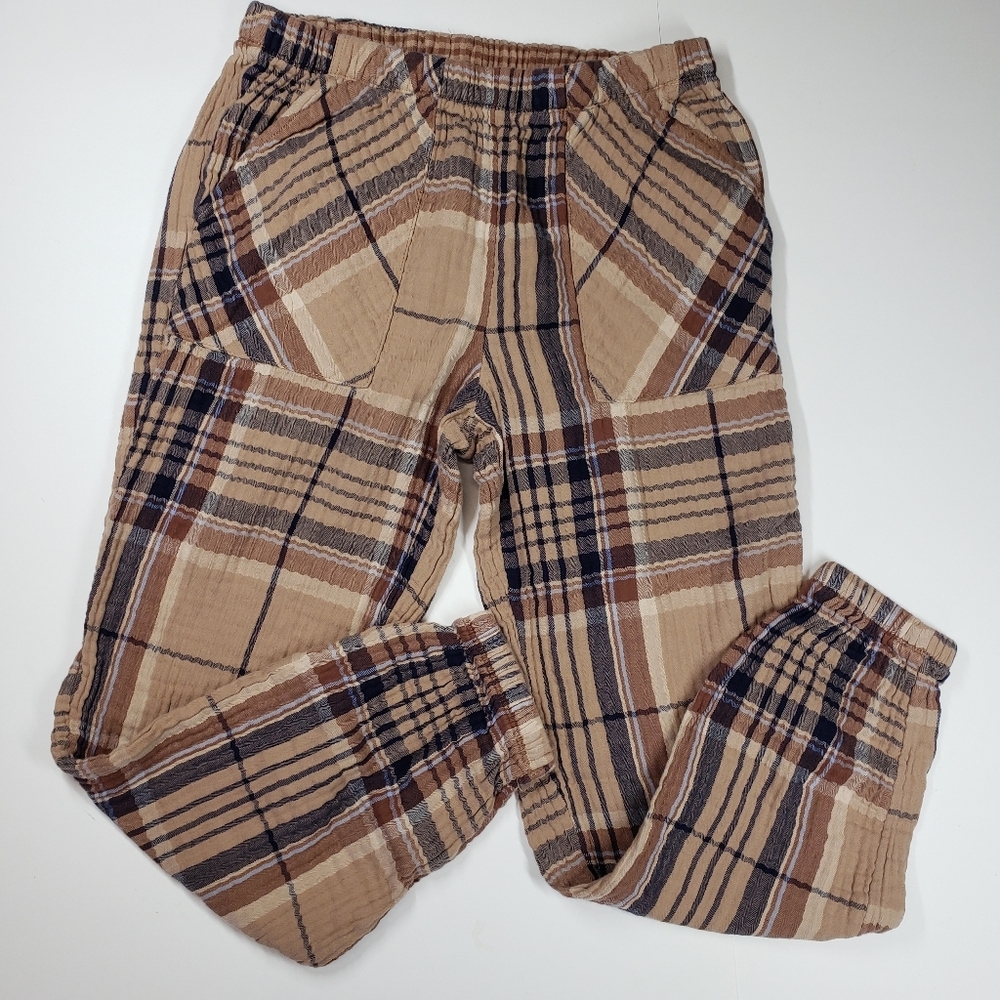 Aerie Soft Gauze Pajama Jogger Pants Plaid Comfy Drawstring Size Small